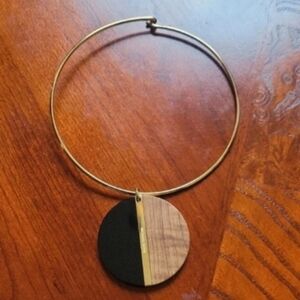 Micheal Kors   Black and Wood Round Pendant Necklace